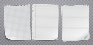 Beyaz üst üste dizilmiş ve boş notlar, not defteri kağıdı metin, reklam ya da tasarım için gri kare arka planda. Vektör illüstrasyonu