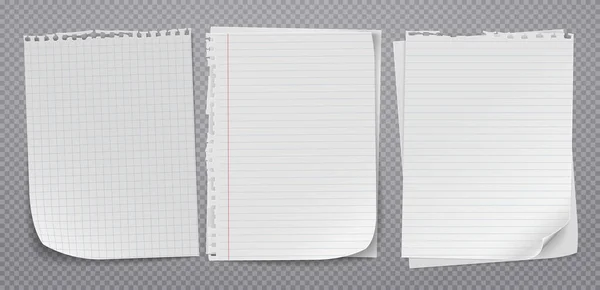 Vit staplade fodrad och blank not, anteckningsbok papper är på grå fyrkantig bakgrund för text, reklam eller design. Vektorillustration — Stock vektor
