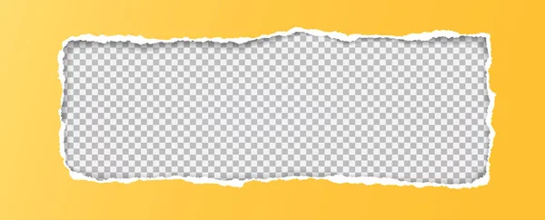Oblong hole composition in yellow paper with torn edges and soft shadow is on squared background. Vector illustration — Stock Vector