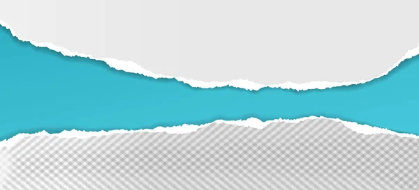 Strappato, strappato strisce di carta orizzontali bianche e quadrate con ombra morbida sono su sfondo turchese per il testo. Illustrazione vettoriale — Vettoriale Stock
