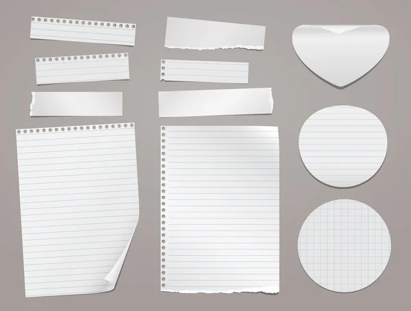 Σύνολο σχισμένο λευκό σημείωμα, σημειωματάριο κομμάτια χαρτί κολλήσει σε σκούρο γκρι φόντο. Εικονογράφηση διανύσματος — Διανυσματικό Αρχείο