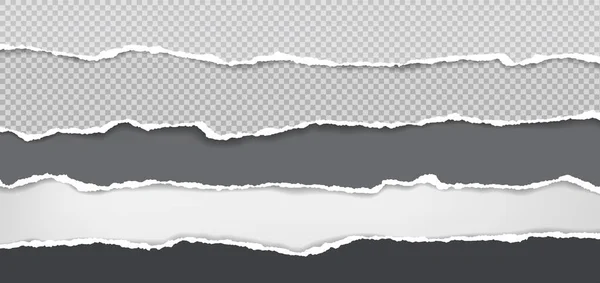 Rasgado, rasgado tiras de papel preto e branco ao quadrado com sombra macia estão no fundo branco para texto. Ilustração vetorial — Vetor de Stock