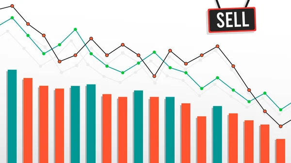 Grafici di mercato dell'orso foderato, grafici. Riduzione finanziaria ed economica. Illustrazione vettoriale — Vettoriale Stock