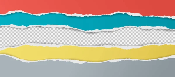 Gescheurde, gescheurde kleurrijke papieren strips met zachte schaduw zijn op witte vierkante achtergrond voor tekst. Vectorillustratie — Stockvector