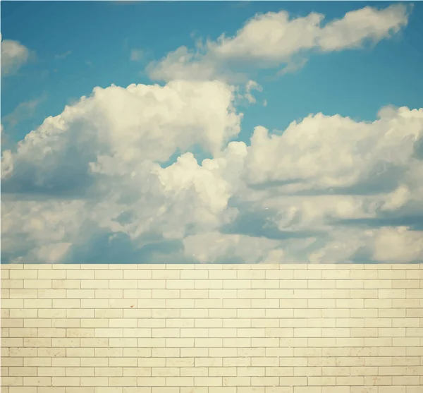 Ziegelmauer mit Wolken und Himmel — Stockvektor