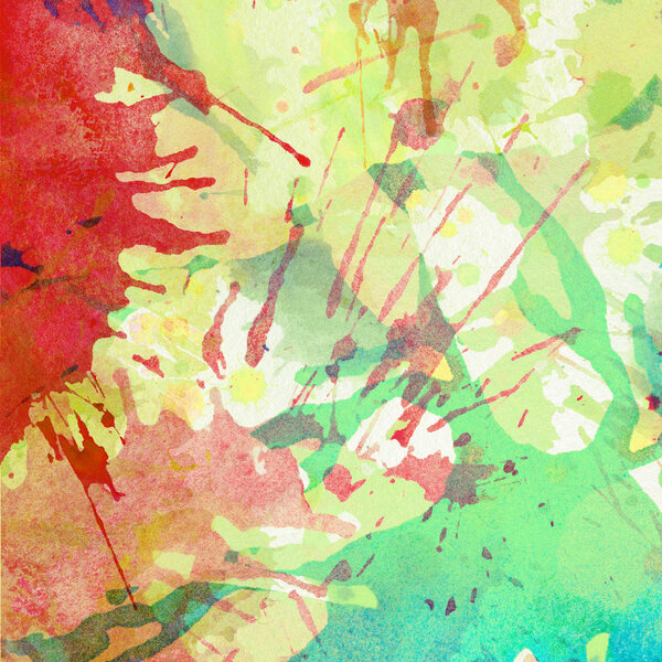 Abstract colorful painted watercolor splash and stain