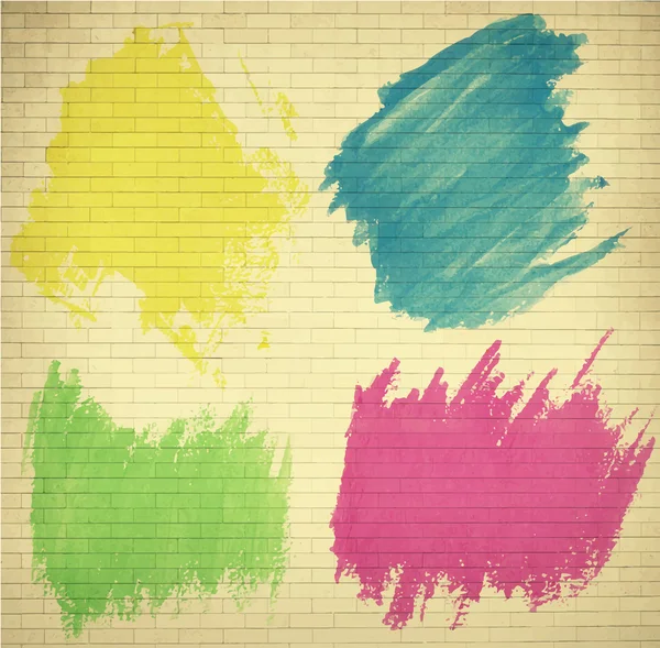 Coups de pinceau aquarelle colorés peints sur le mur de briques . — Image vectorielle