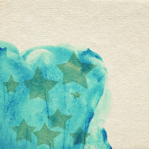 星と茶色の紙に青い水彩画背景を描いた — ストック写真