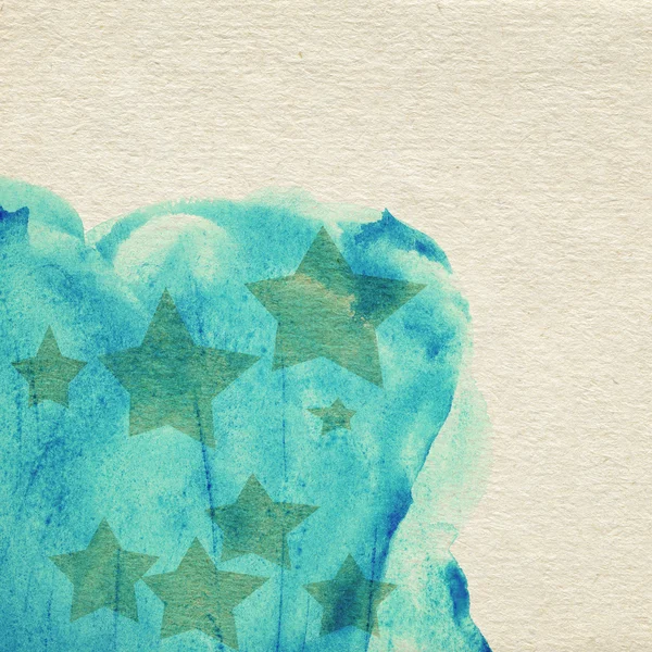 Pomalowane niebieskim tle akwarela na papierze brązowy z gwiazd — Zdjęcie stockowe
