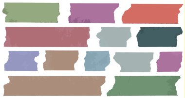 Yatay, renkli ve farklı boyut yapışkan tür, yapışkan parçalar kümesi