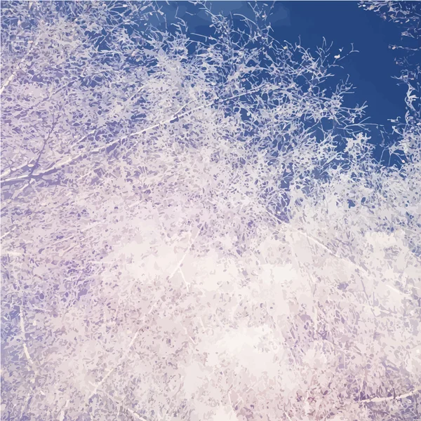Widok na śnieżne drzew i błękit nieba. Wektor tle natura — Wektor stockowy
