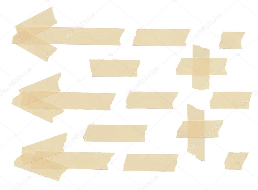 Set of arrows, plus, cross and different size adhesive type pieces. Vector illustration