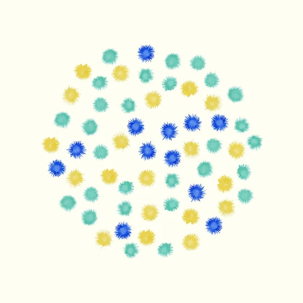 Círculo de acuarela colorido pintado de pequeñas salpicaduras azules y amarillas, como flor. Vector — Archivo Imágenes Vectoriales