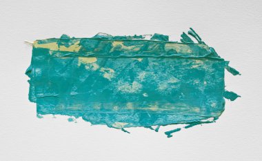 Beyaz kağıt üzerine fırça ile turkuaz suluboya akrilik resim.