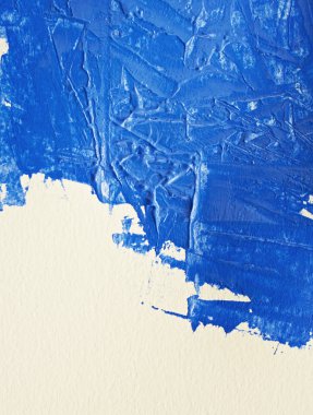 Beyaz kağıt üzerine fırça ile mavi suluboya akrilik resim. Kopya alanı.