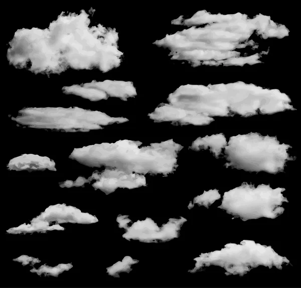 Set of isolated clouds over black. Can be used as speech bubble — Stock Vector