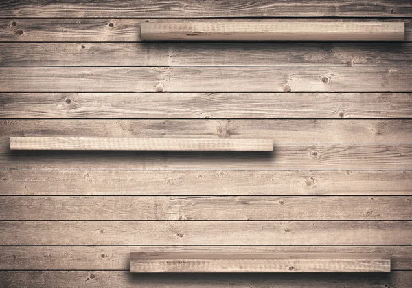 Stary brązowy puste półki drewniane ściany — Zdjęcie stockowe