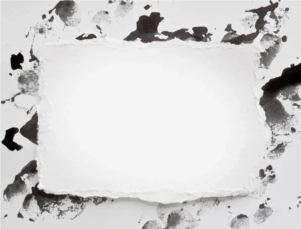 Torne aquarellpapier auf schwarzer tinte spritzer, klecks — Stockvektor