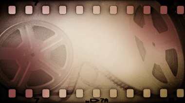 Grunge old motion picture reel with film strip. Vintage background clipart
