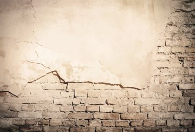 Grunge kahverengi eski sıva, tuğla duvar doku. Vektör çizim
