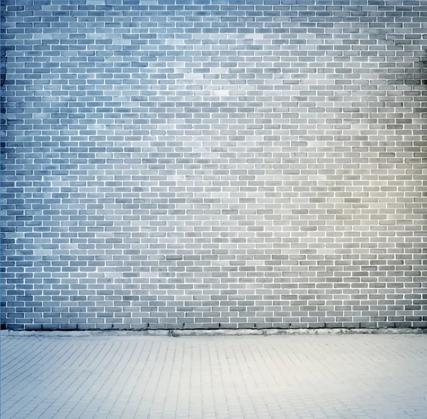 Textura azul, cinza parede de tijolo com calçada. Ilustração vetorial — Vetor de Stock