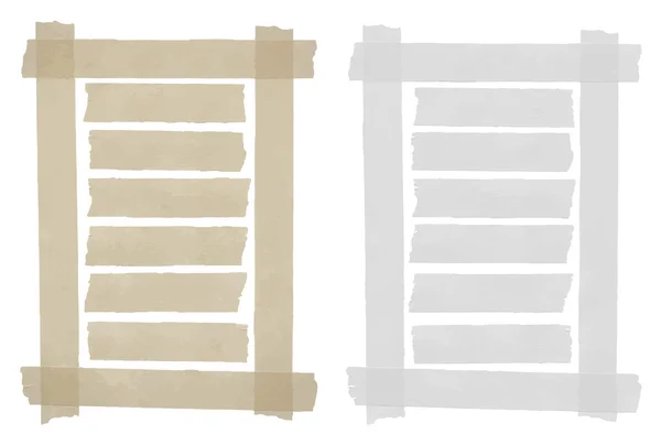 Aantal horizontale plakband, zelfklevende stukken gescheurd papier in het frame op witte achtergrond. Kunt schrijven tekst, Alfabetletters en andere symbolen. Vectorillustratie — Stockvector