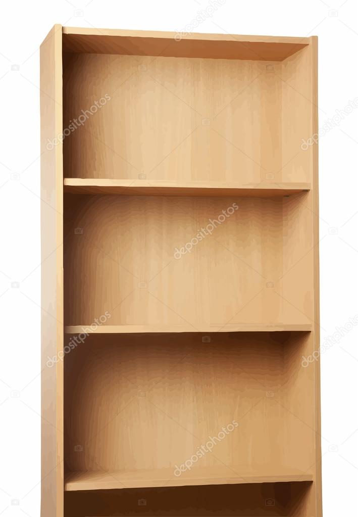 Empty brown bookcase for books and other items to keep, made of wooden planks, isolated on white background