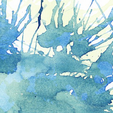 Blue, yellow watercolor stains, splashes. Abstract painted background