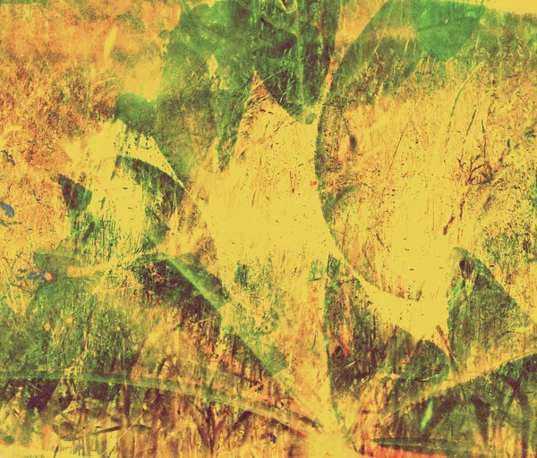 Gul, grön grunge collage hösten blad bakgrund — Stockfoto