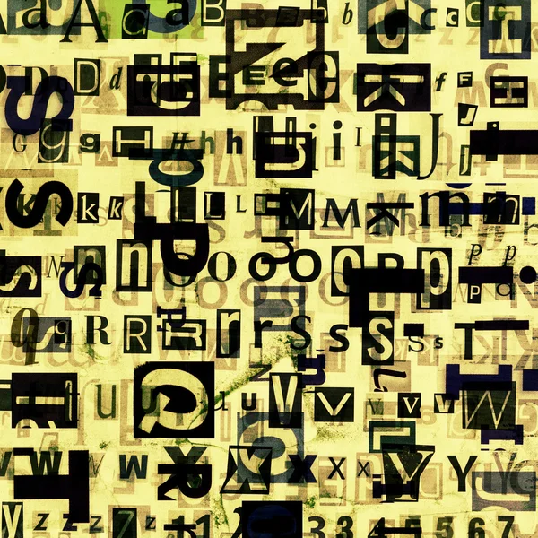 Grunge krant, tijdschrift collage alfabet letters achtergrond — Stockfoto