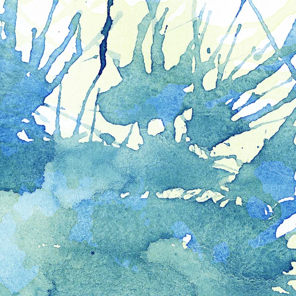 Blue, yellow watercolor stains, splashes. Abstract painted background — Stockfoto