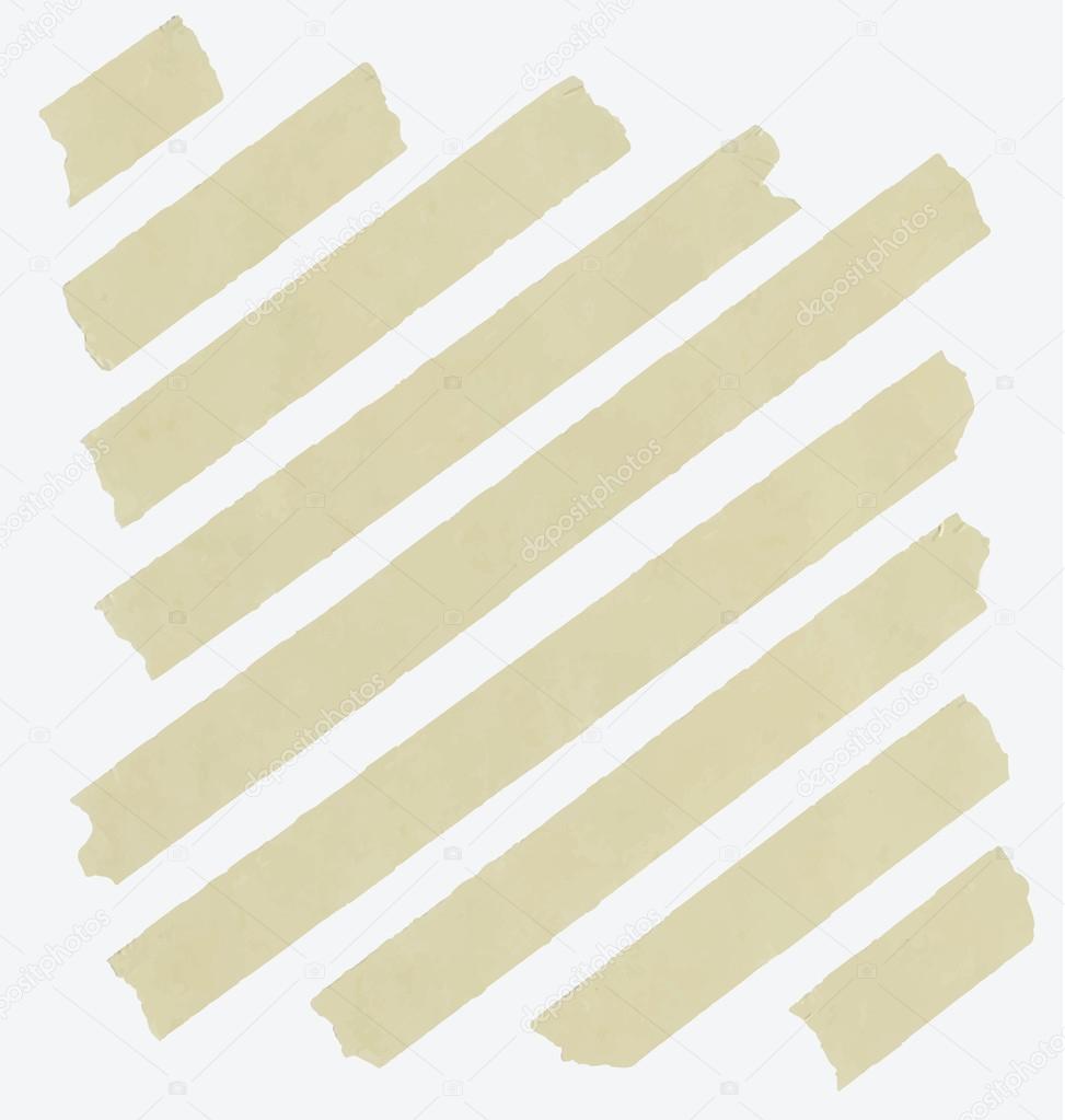 Set of diagonal and different size sticky tape,adhesive pieces on white background