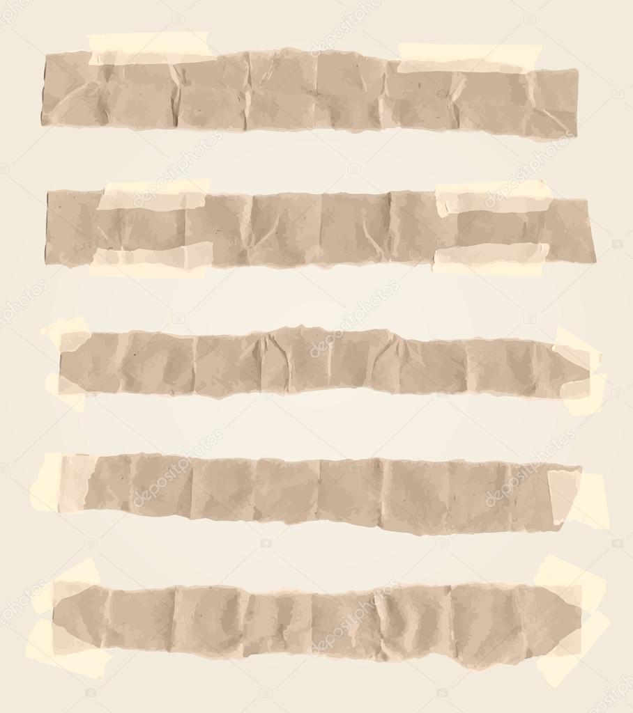Set of various torn note papers with adhesive, sticky tape