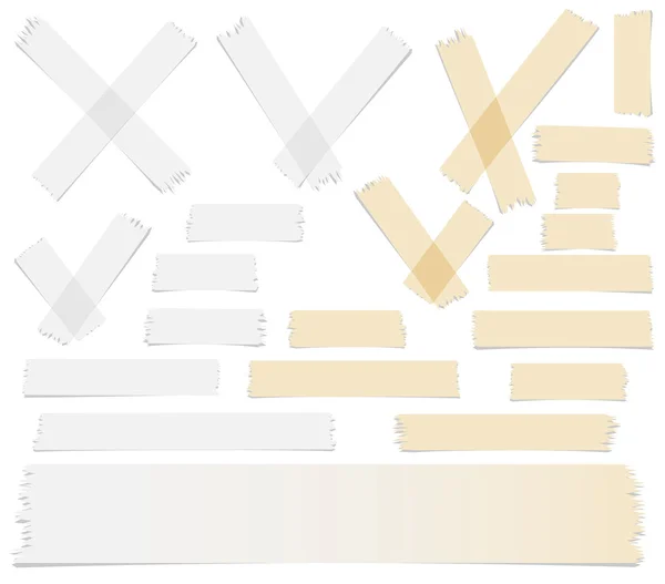 Set of accept or yes, cross and different size adhesive tape pieces on white background — Stock Vector