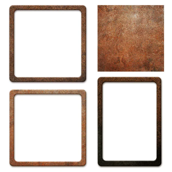 Oude, vuile, roestige metalen plaat met frames — Stockfoto