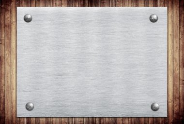 Metal sign, name plate on wooden wall planks clipart