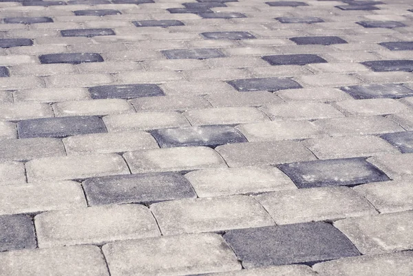 Gray brick stone street road. Light sidewalk, pavement texture — Stock Photo, Image