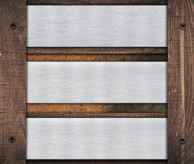 Kompozisyon metal alüminyum plak, isim levhası ve eski ahşap duvar plakalar