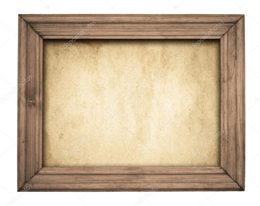 Vintage wooden frame on old paper.