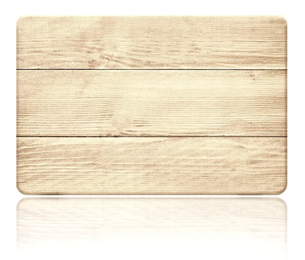 Old weathered scratched wooden signboard, planks and reflection on glass table — Stock Photo, Image