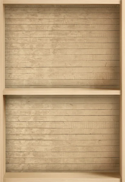 Leeres braunes Bücherregal für Bücher und andere Aufbewahrungsgegenstände aus Holzplanken — Stockfoto