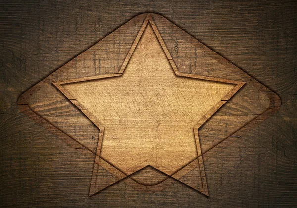 Double exposure of brown wooden star with rhombus and frame on planks wall — Stock Photo, Image