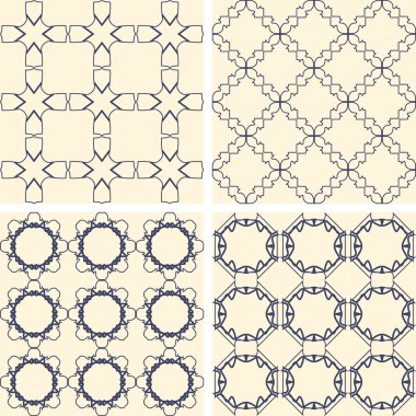 Soyut simetrik geometrik mavi şekiller. Kumaş deseni