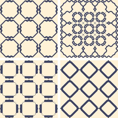 Soyut simetrik geometrik mavi şekiller. Kumaş deseni