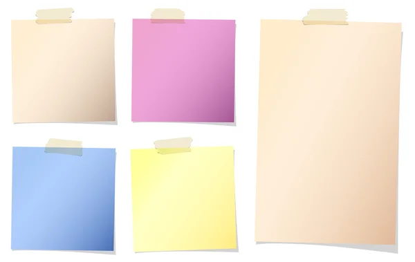 Beyaz arka plan üzerinde yapışkan bant ile çeşitli renkleri Not belgeler kümesi — Stok Vektör