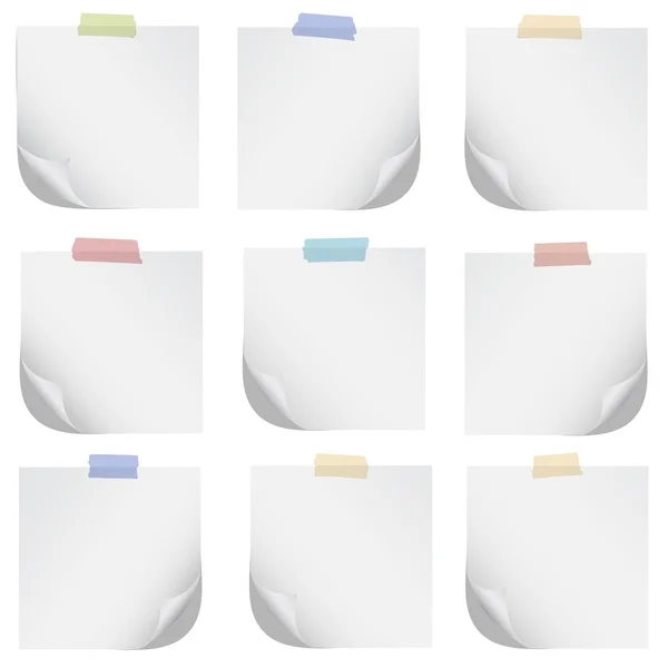 白い背景の上のさまざまな灰色のメモ用紙のセット — ストックベクタ