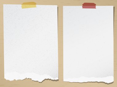 Gri yırtık grenli Not kağıtları kahverengi zemin üzerine yapışkan bant ile kümesi