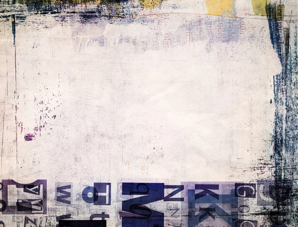 Grunge pintado desgarrado collage de papel, fondo rayado agrietado con letras —  Fotos de Stock