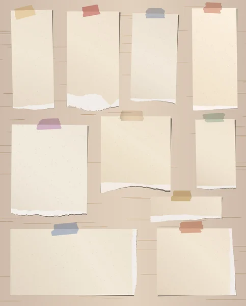 Set aus verschiedenen braunen Notizpapieren mit Klebeband — Stockvektor