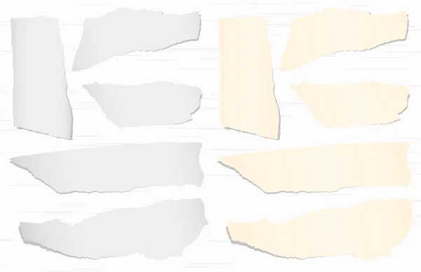 Conjunto de papéis cinzentos e bege rasgados sobre fundo branco — Vetor de Stock